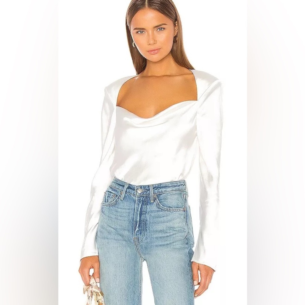C/MEO Polarised Blouse Ivory White Satin Open Back Revolve